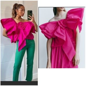 Zara raised rose  ruffled asymmetric voluminous top